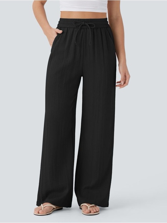 HALARA Pants - HALARA High Waisted Drawstring Wide Leg Baggy Casual Linen-Feel Pants M Tall